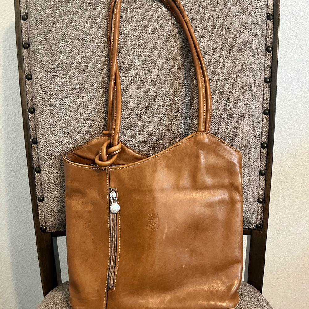 Italian Made Tan Leather Tote Bag